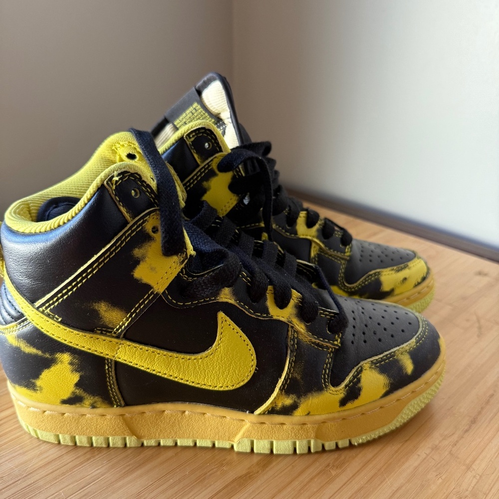 Nike Dunk High 1985 SP "Yellow Acid Wash" sneaker.